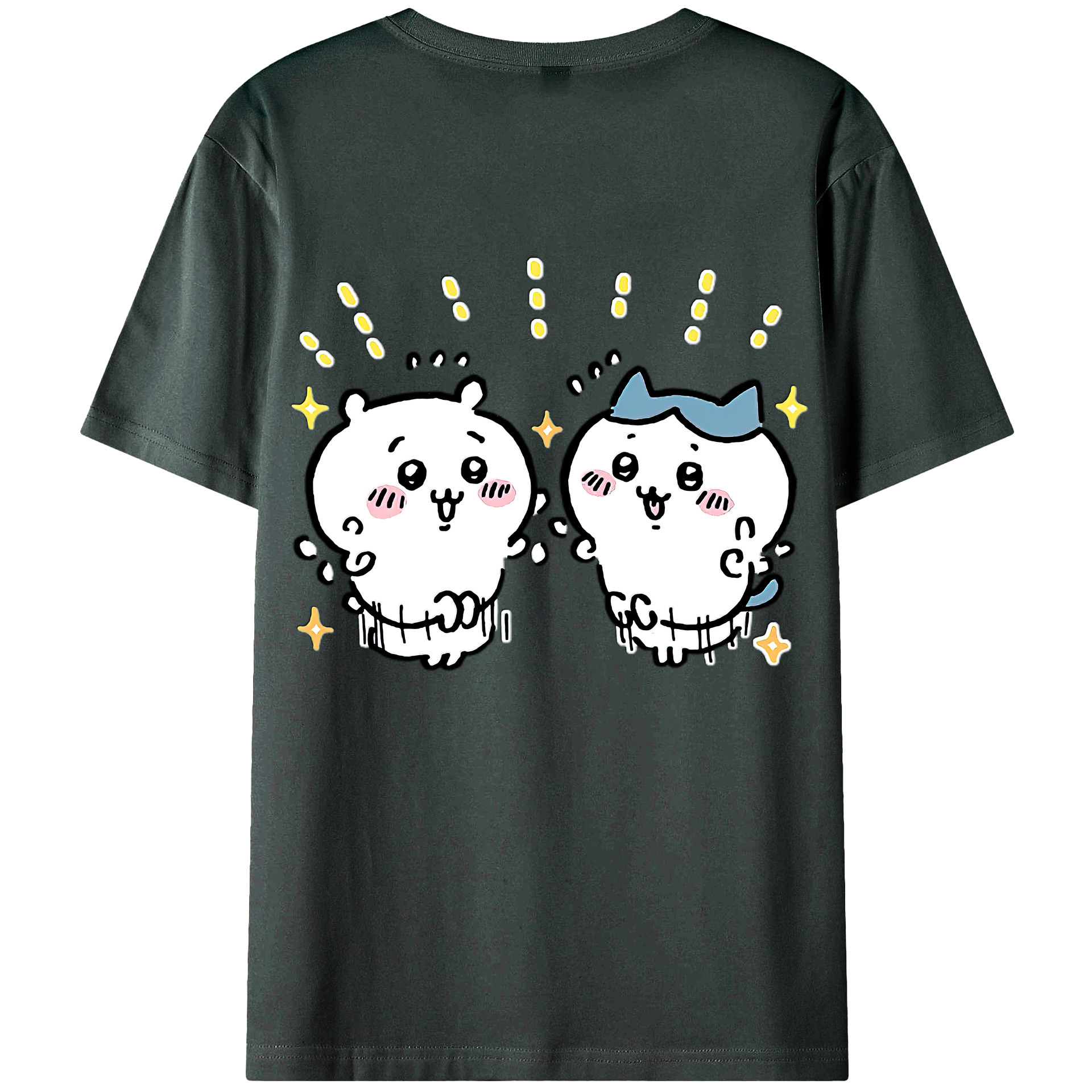 （画像用） ちいかわ ハチワレ Chii-kawa hachiware 綿100％ メンズ半袖Tシャツ（バックプリント） 通気性